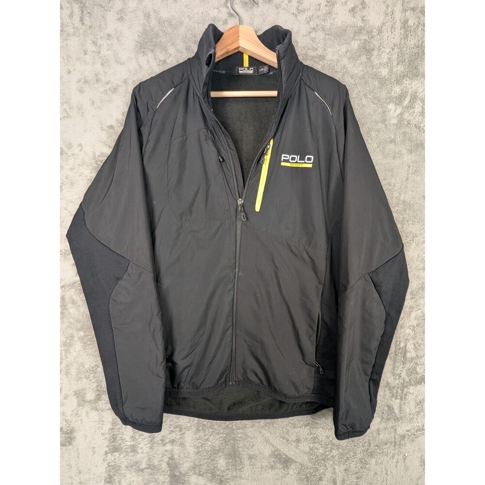 Polo Sport Performance Jacket Men's L Black Full Zip Mock Neck Logo Front